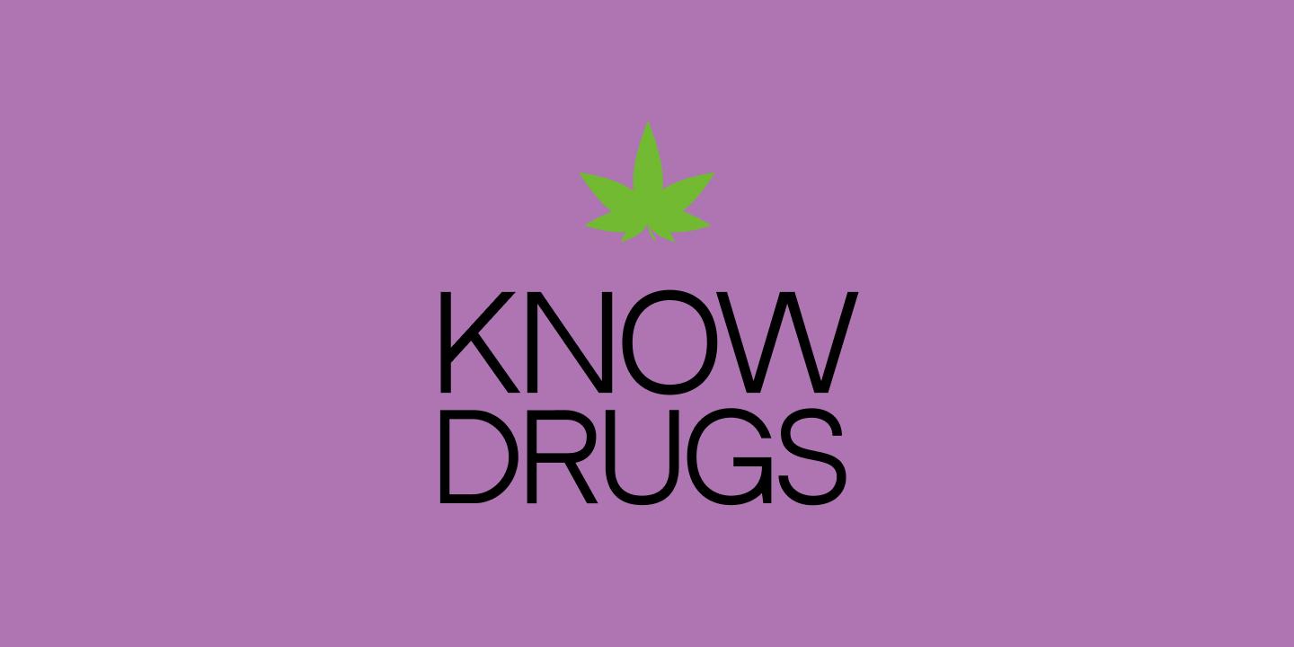 Know Drugs Logo auf lila Hintergrund